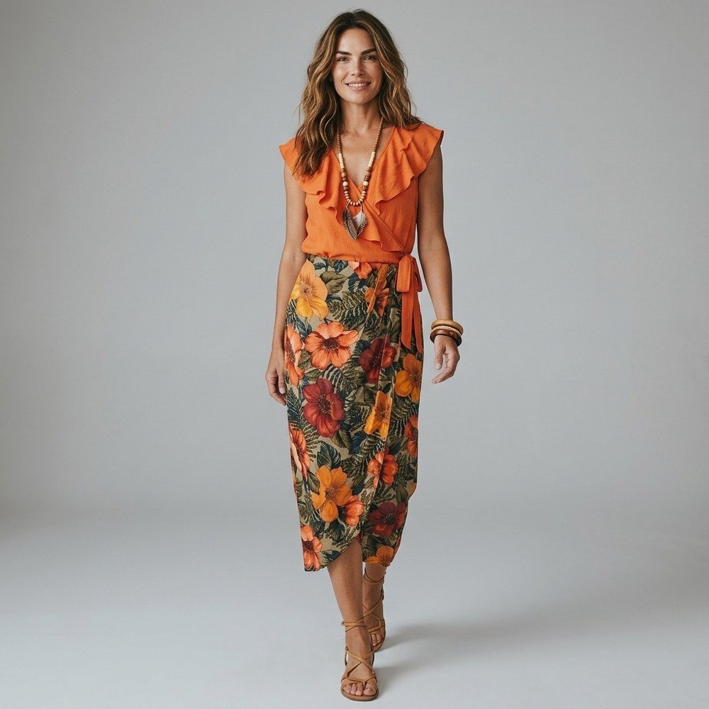 Rafaella Womens Vintage 100% Silk Tropical Floral Wrap Maxi Skirt Multicolor M